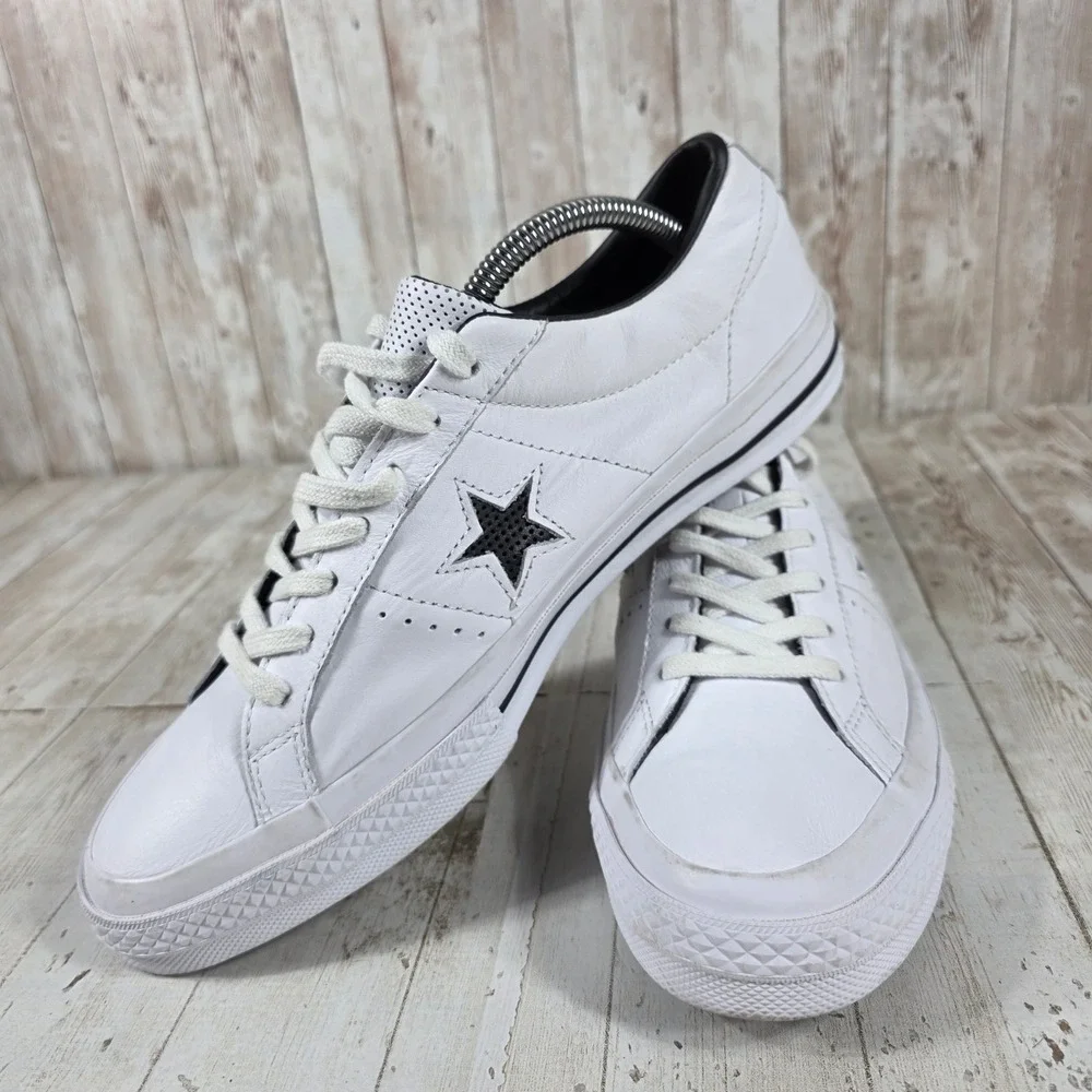 Converse One Star Perforated Leather Low Top White Black Sneakers 158464C 10.5W